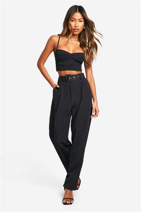 Self Fabric Belted Ankle Grazer Pants | boohoo USA