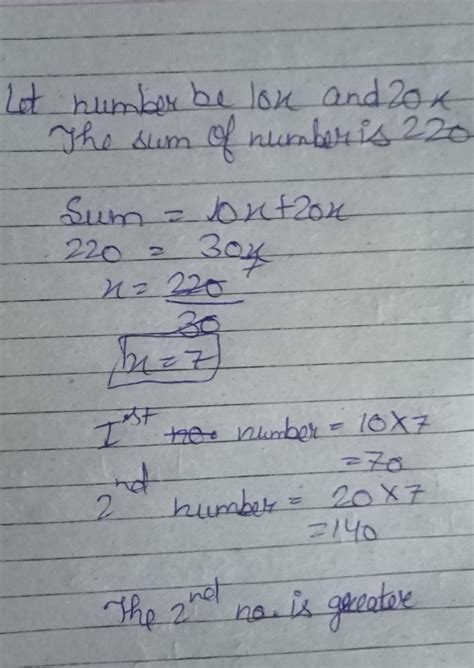 two numbers are in the ratio 10:20 . if the sum of the numbers is 220 ...