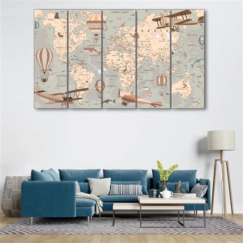 The Castle Decor wooden World Map wall decor painting 5 Big Size ...