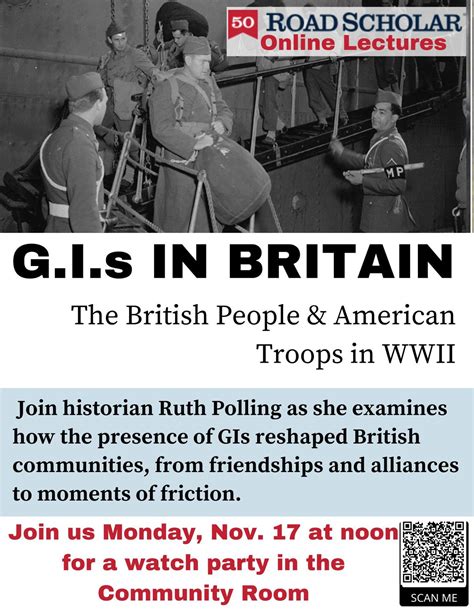 Road Scholar Watch Party - G. I. s in Britain, 102 S Tremont St ...