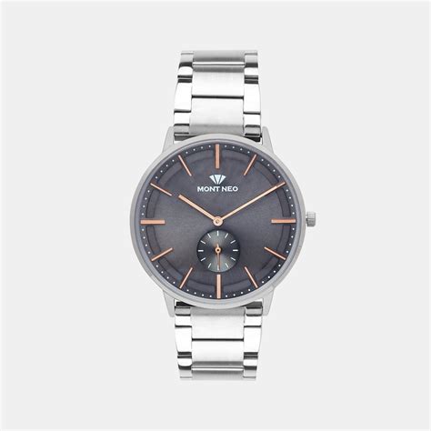 Mont Neo Men Quartz Grey Dial Analog Stainless Steel Watch 7009E-M7715 ...