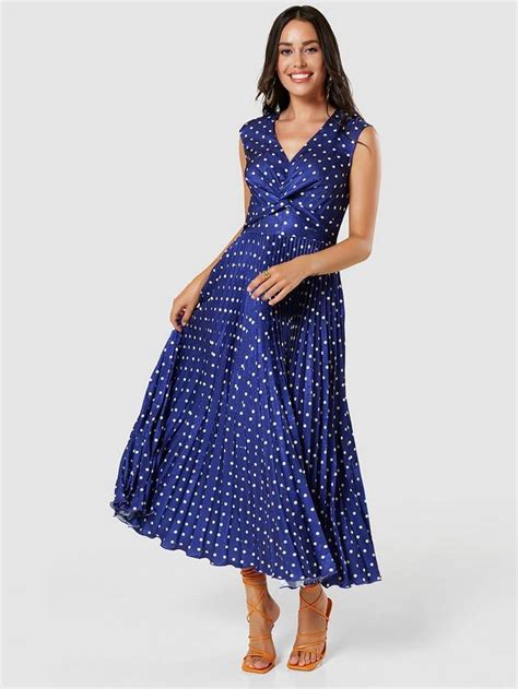 Closet London Twist Detail Pleated A-Line Dress, Blue