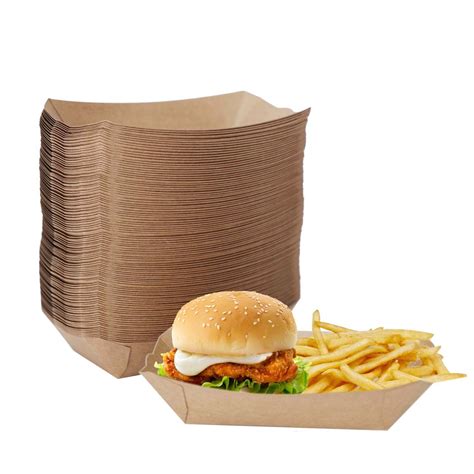 Buy MRTOMO Disposable Paper Food Trays 100 Pack Brown Kraft Paper Hot ...