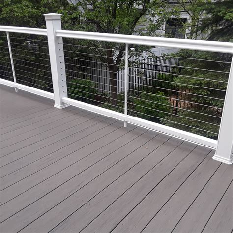 Silver Maple TimberTech Deck with white rails & horizontal cables in ...