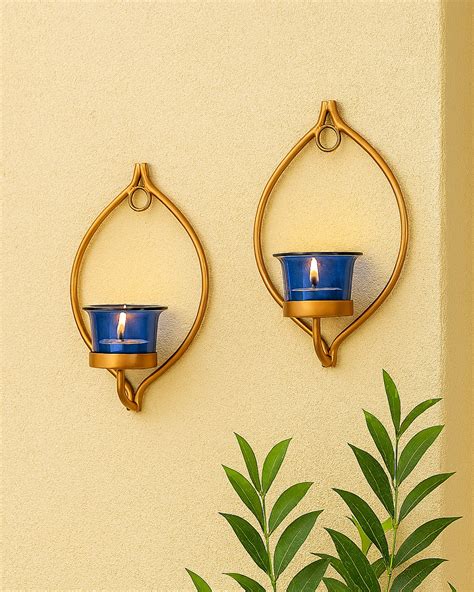 Set of 2 Decorative Golden Eye Wall Sconce/Candle Holder With Glass an ...