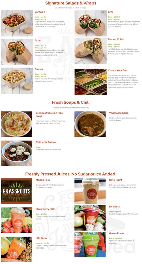 Menu for Grassroots Salad Company in Milwaukee, WI | Sirved