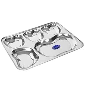 Buy Sharda Metals Stainless Steel Divided Lunch Plate, 5 Compartments ...