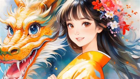 Download wallpaper 1920x1080 girl, dragon, flowers, anime, art full hd ...