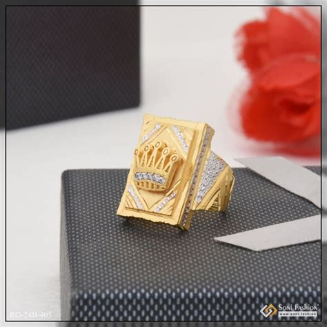 1 gram gold plated crown with diamond glamorous design ring for men ...