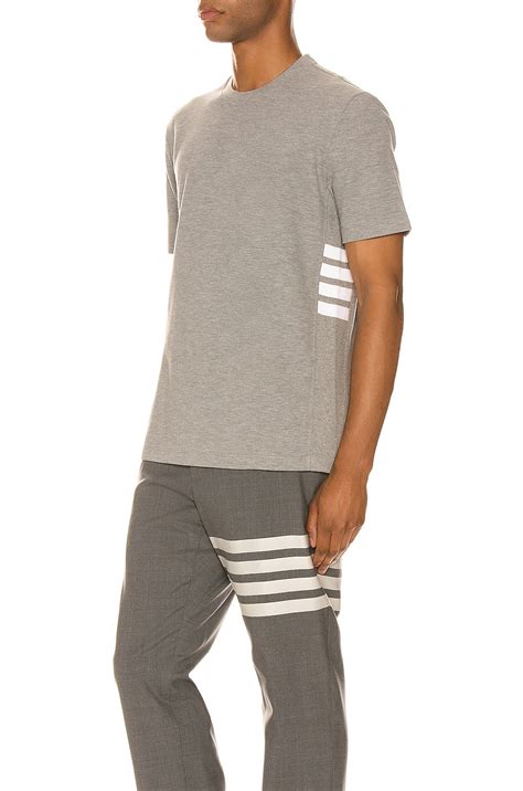 Thom Browne 4 Bar Short Sleeve Cuff Tee in Light Grey | FWRD