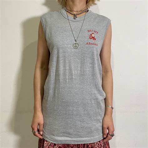 70s gray devil printed sleeveless tee | LEMON