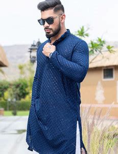 Lazzly Men Printed, Chikan Embroidery Straight Kurta - Buy Lazzly Men ...
