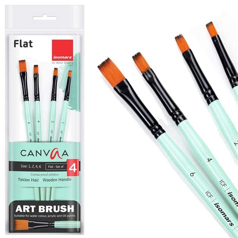 Isomars CANVAA Paint Brushes - Flat - Set of 4 Suitable for Acrylic ...