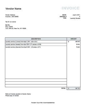 Fillable Online Sample Vendor Invoice Fax Email Print - pdfFiller