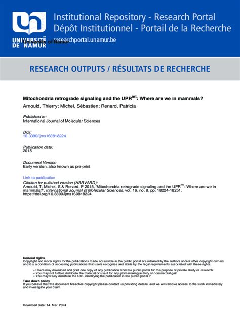 Fillable Online Mitochondria Retrograde Signaling and the UPRmt ...