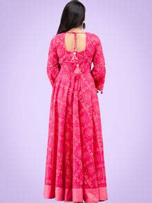 Maher - Pink Bandhani Printed Urave Cut Long Dress - D381F2053 – InduBindu