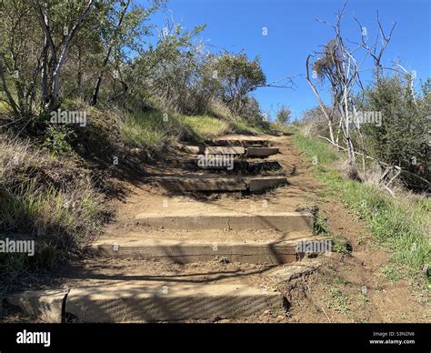 Steps on hiking trail in Santa Monica Mountains, Point Mugu State Park ...
