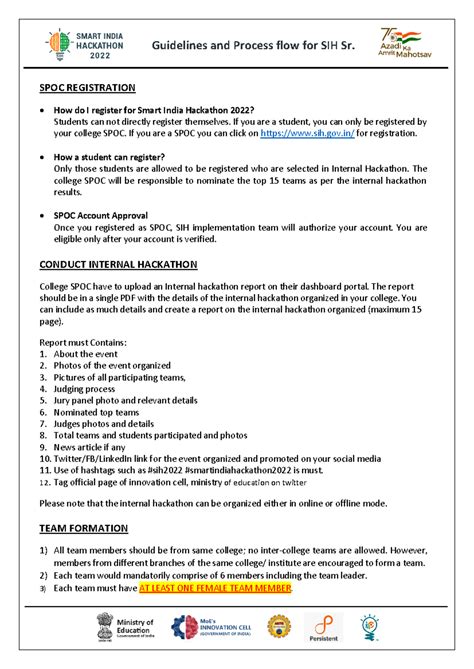 SPOC Guidelines for Smart India Hackathon 2022 Registration and Process ...