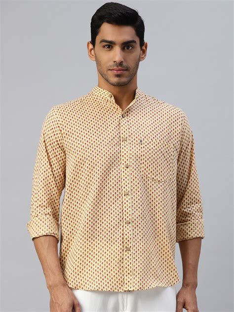 Cotton Fabric Cream Color Floral Printed Casual Shirt