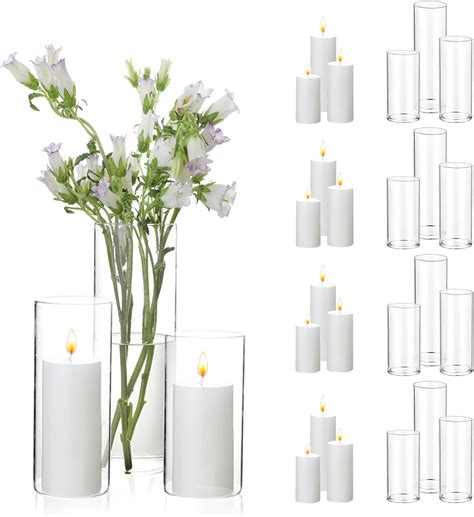 Amazon.com: UDU 24 PCS White Pillar Candles with Glass Cylinder Vases ...