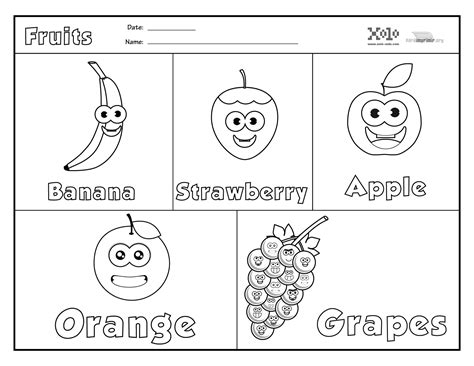 Frutas en ingles para colorear y para imprimir