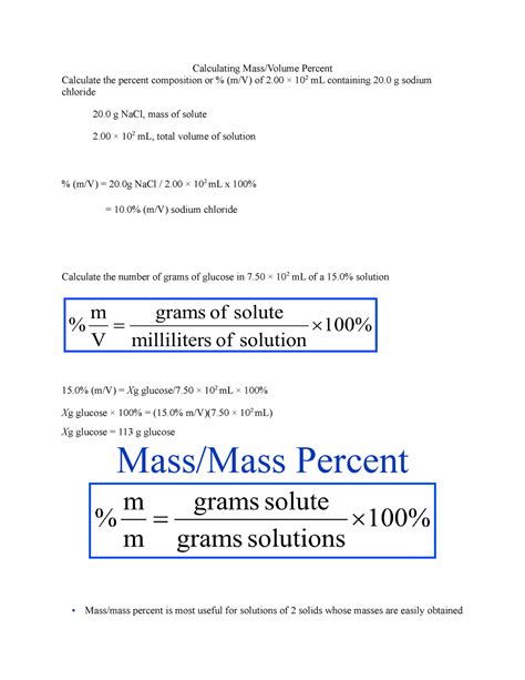 Calculating Mass Volume Percent - Studocu
