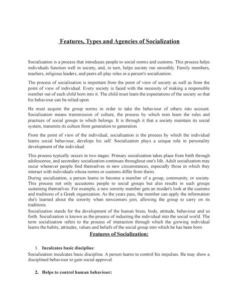 Agencies and types of Socialization process - Features, Types and ...
