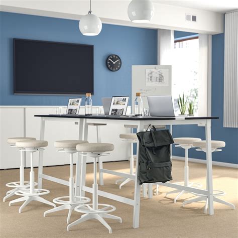 MITTZON conference table, black stained ash veneer/white, 120x108x105 ...