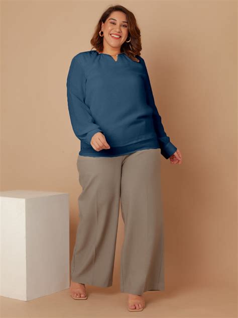 Buy Zink Curve Blue Solid Regular Top - Zink London