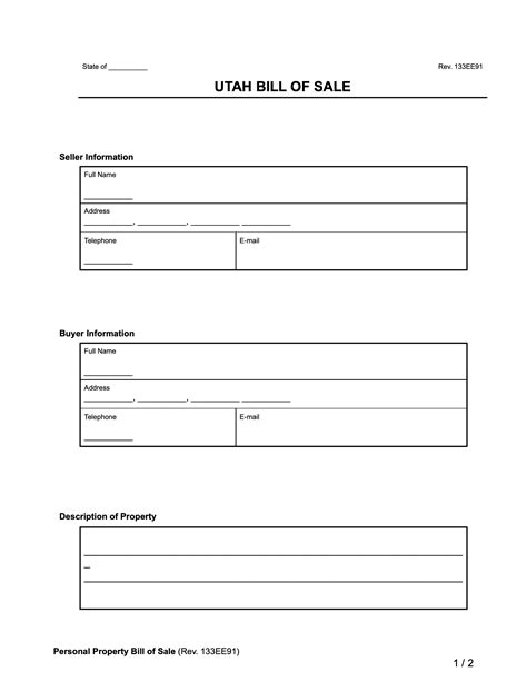 Free Utah Bill of Sale Form | Document Genius