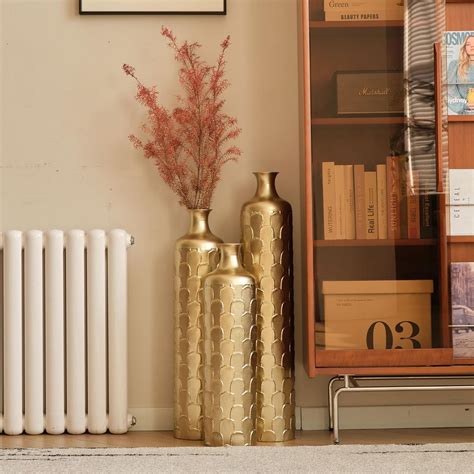 Amazon.com: Metal Tall Floor Vases Set of 3, Gold Tall Floor Vases for ...