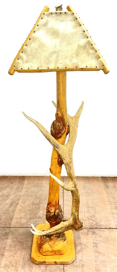 Lot - Custom Rustic Deer Antler Floor Lamp w/ Shade