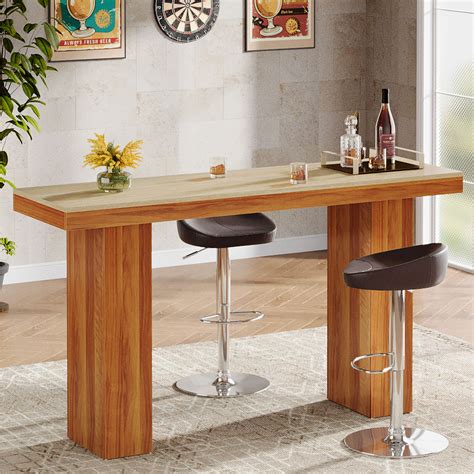 Ebern Designs 62.9 Inch Bar Table Wood Counter Height Pub Table ...