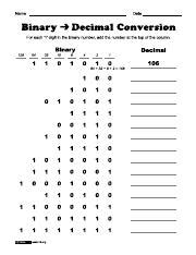 Image result for Decimal to Binary Conversion Problem Worksheet