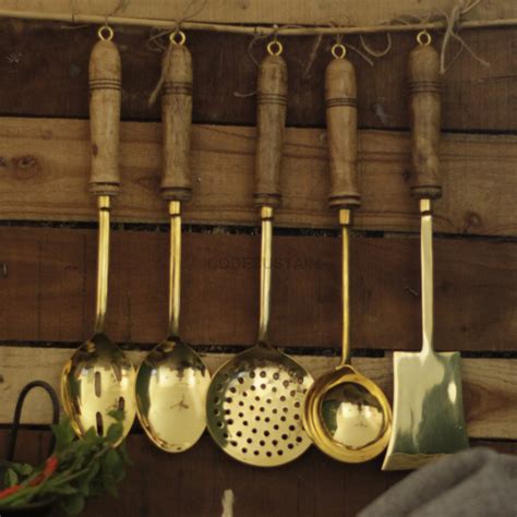 Brass Cooking Ladles with Wooden Handles (Set of 5) – Codesustain ...