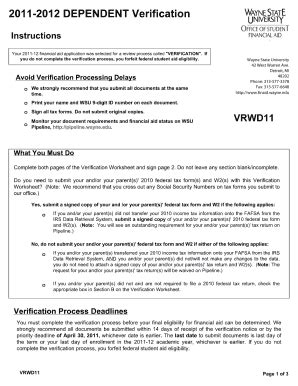 2011 2012 dependent verification wayne state university form - Blank ...