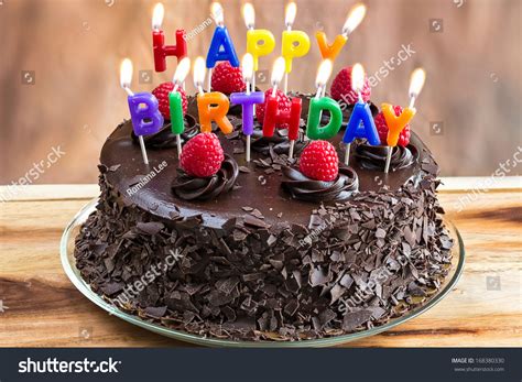 Happy Birthday Candles On Chocolate Cake Imagen de archivo (stock ...
