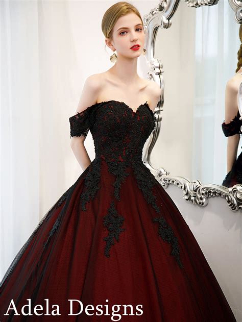 Black and Dark Red Ball Gown Gothic Wedding Dress Bridal off - Etsy