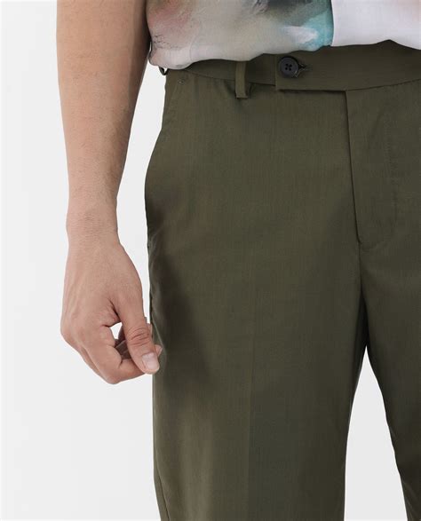 Rare Rabbit Men's Oscar Dark Olive Polyester Plain Tailored Fit Full S