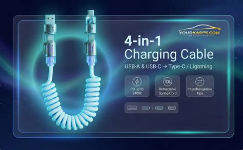 YOURKARTS.COM 4-in-1 Type-C Phone Charging Cable | PD 240W Fast ...