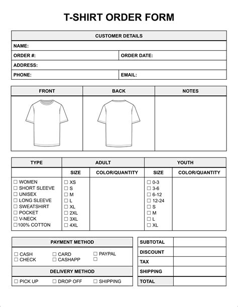 Free T-Shirt Order Form Templates (No Sign-Up Required)