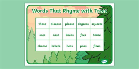 Words That Rhyme with Trees Word Mat