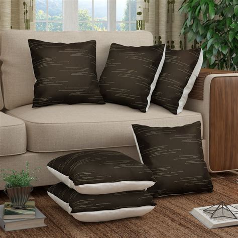 Story@Home Dark Brown Dotted Lines Polyester 6 pcs of Alegra Cushion C ...