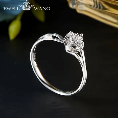 Jewellwang 0.5CT Effect Diamond Rings For Women 18K White Gold 0.04CT ...