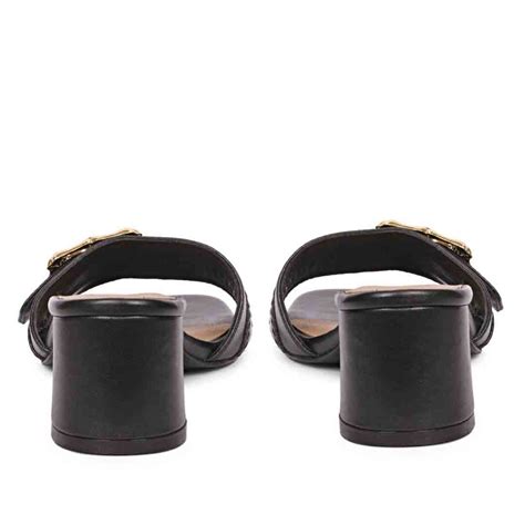 Buy Saint G Flavia Gold Square Buckle Leather Black Block Heels Online