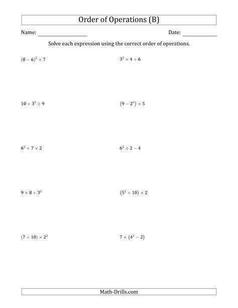 Image result for Order of Operations Worksheet Math Aids