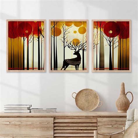 Modern Art Prints for Living Room Bedroom - Beautiful Deer Print Combo ...