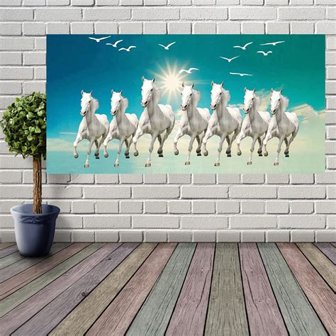 wallpics Lucky Seven Horses Running At Sunrise Ll 7 Horse Vastu Vinyl ...