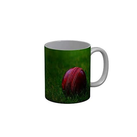 FunkyDecors Cricket Ball Ceramic Mug, 350 ML, Multicolor