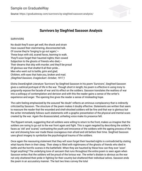 Survivors by Siegfried Sassoon Analysis Free Essay Example 823 words ...